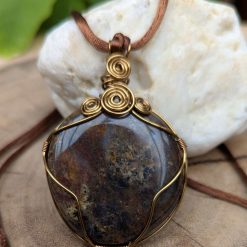 Wire wrapped pendant - fossilised dinosaur bone
