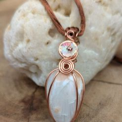 Wire wrapped pendant - Pink/white Scolecite