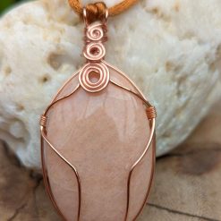 Wire wrapped pendant - Peach amazonite in copper