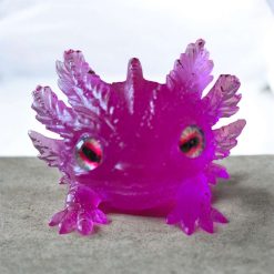 Handcrafted Translucent Magenta Axolotl Figurine – Vibrant Neon Resin Art