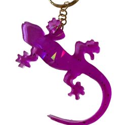 Handmade Neon Purple Gecko Resin Keychain – Holographic Glow 🦎✨