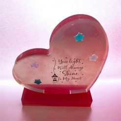 "Your Light Will Always Shine" – Handmade Resin Heart Memorial Plaque