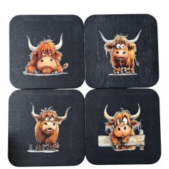 Set of 4 highland cow coasters