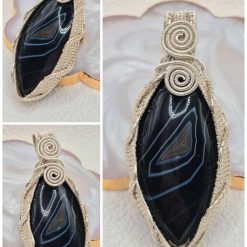 Pendant Only - Black Agate Silver Plated Wirework Pendant