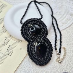 Bead Embroidered Black Agate And Crystal Necklace 2 Bead Embroidered Black Agate And Crystal Necklace 2