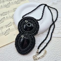 Bead Embroidered Black Agate And Crystal Necklace 3 Bead Embroidered Black Agate And Crystal Necklace 3
