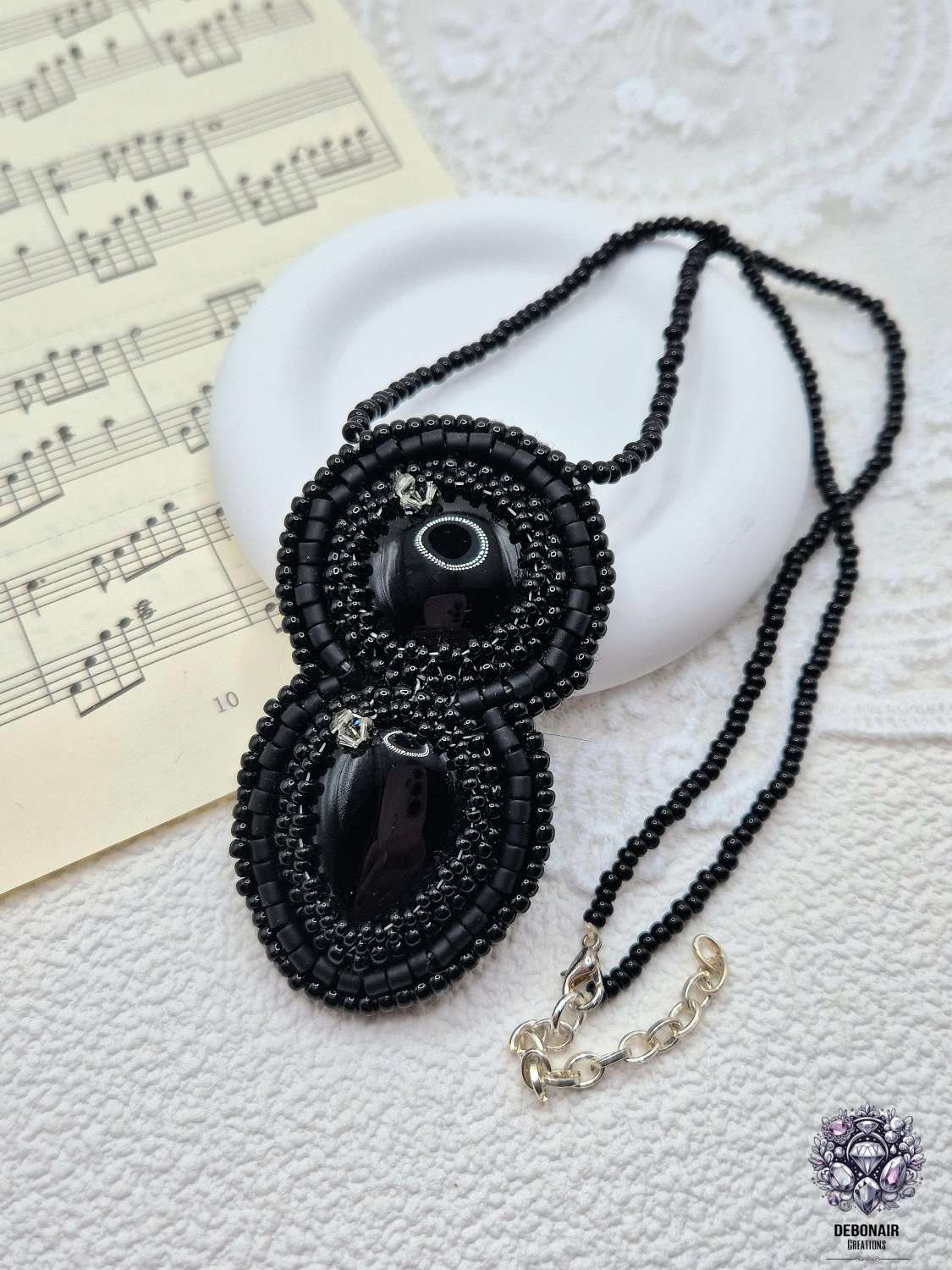 Bead Embroidered Black Agate And Crystal Necklace Bead Embroidered Black Agate And Crystal Necklace