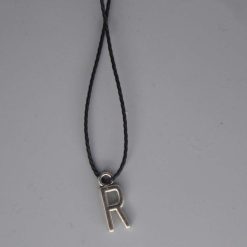 Boho black Corded Necklace letter R necklace length 42cm pendant W6mm x L14mm