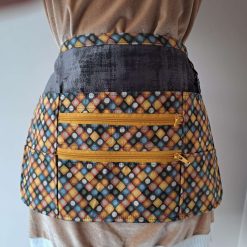 HALF APRON Brown and Orange squares - Vendor, Crafters, Utility, Gardeners Multi pocket & zippered