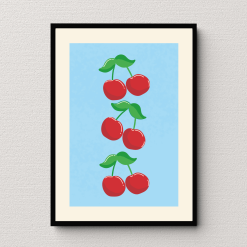 Blue and White Cherries Wall Art Poster Print