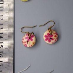 patterned button earrings length 15mm width 15mm 2