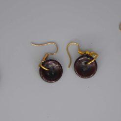 brown button earrings length 15mm width 15mm