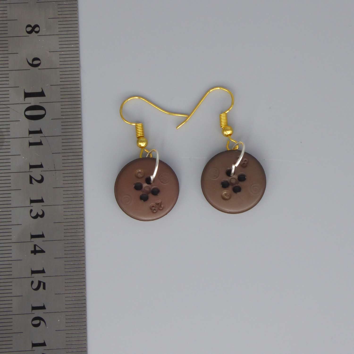 brown button earrings length 18mm width 18mm brown button earrings length 18mm width 18mm