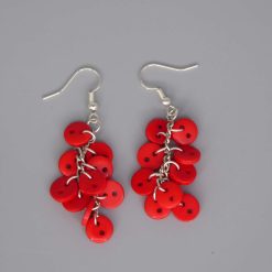 red button earrings length 40mm width 23mm