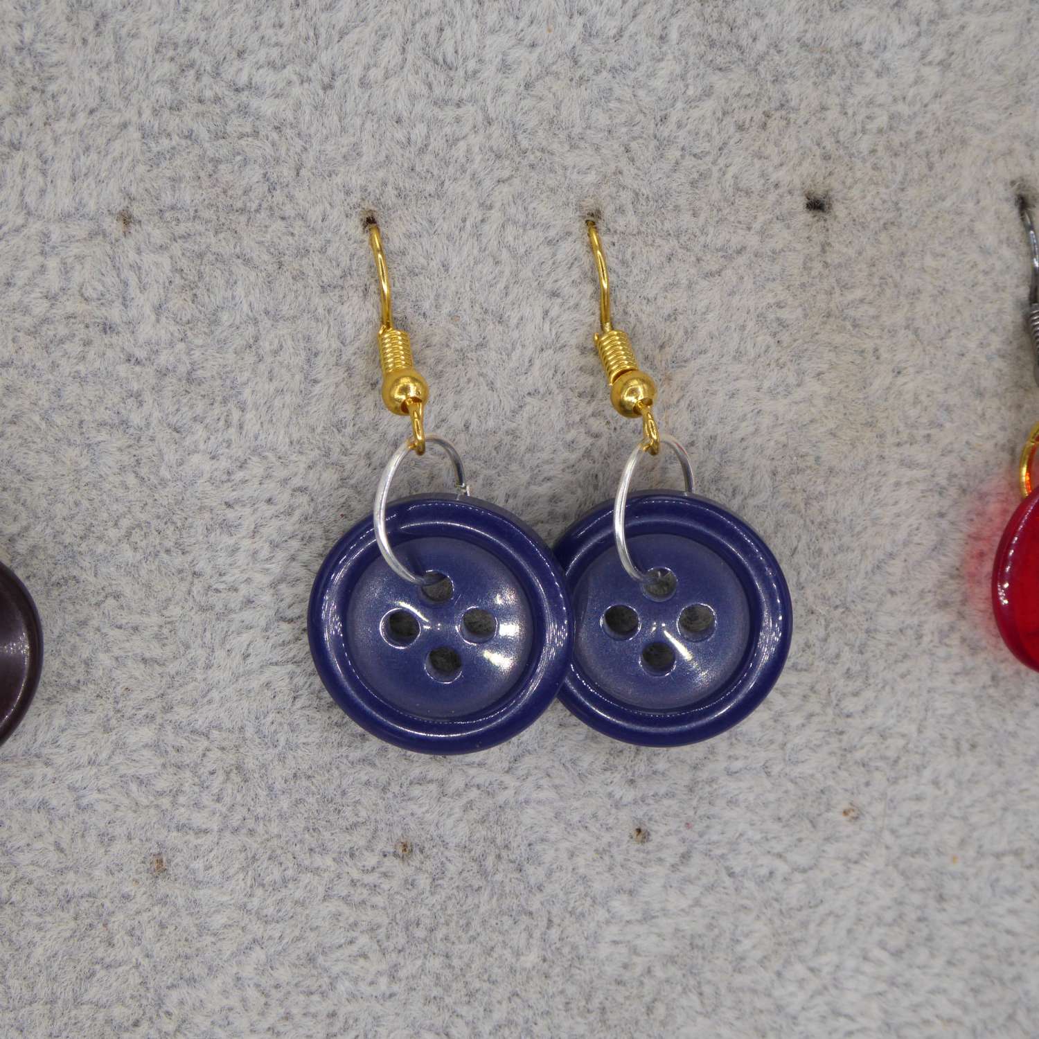 blue button earrings length 18mm width 18mm blue button earrings length 18mm width 18mm