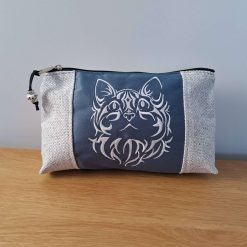 CAT Embroidered Large cosmetic bag pouch