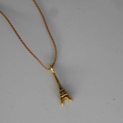 Boho brown Corded eiffel tower charm necklace length 42cm pendant W7mmx L23mm