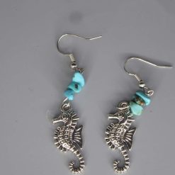 silver seahorse dangle earrings with blue stones length 47mm width 12mm