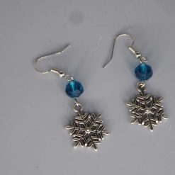 silver snowflake with a blue bead earrings length 37mm width 16mm