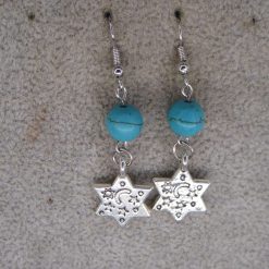 Celestial Dangle with Turquoise Colored Bead earrings length 37mm width 12mm 1 Celestial Dangle with Turquoise Colored Bead earrings length 37mm width 12mm 1