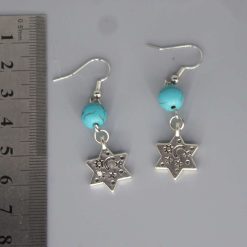 Celestial Dangle with Turquoise Colored Bead earrings length 37mm width 12mm 2 Celestial Dangle with Turquoise Colored Bead earrings length 37mm width 12mm 2