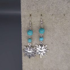 Celestial Dangle with Turquoise Colored Bead earrings length 64mm width 24m 2 Celestial Dangle with Turquoise Colored Bead earrings length 64mm width 24m 2