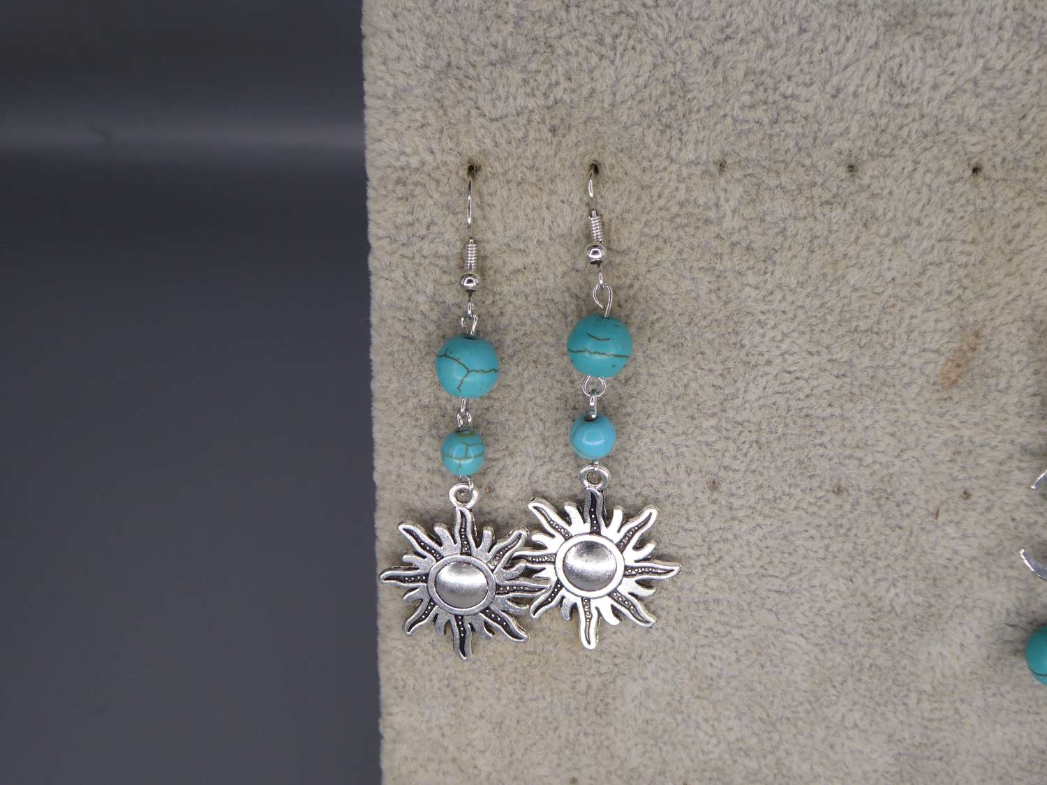 Celestial Dangle with Turquoise Colored Bead earrings length 64mm width 24m Celestial Dangle with Turquoise Colored Bead earrings length 64mm width 24m