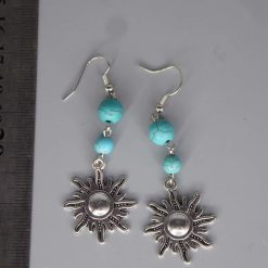 Celestial Dangle with Turquoise Colored Bead earrings length 64mm width 24m 1 Celestial Dangle with Turquoise Colored Bead earrings length 64mm width 24m 1