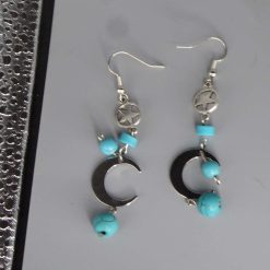 Celestial Dangle with Turquoise Colored Bead earrings length 73mm width 16mm