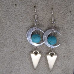 Celestial Dangle with Turquoise Colored Bead earrings length 42mm width 18mm 2 Celestial Dangle with Turquoise Colored Bead earrings length 42mm width 18mm 2