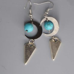 Celestial Dangle with Turquoise Colored Bead earrings length 42mm width 18mm