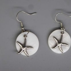 silver starfish dangle earrings with turquoise beads length 20 mm width 20 mm