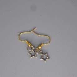 silver star dangle earrings with white beads length 9 mm width 9 mm