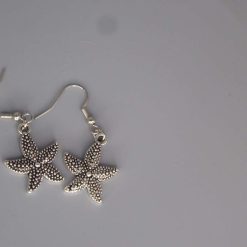 silver starfish dangle earrings with white beads length 18 mm width 18 mm