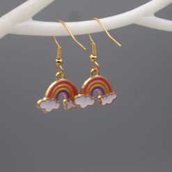 rainbow dangle earrings with white beads length 16 mm width 16 mm