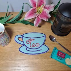 BLUE TEA CUP Shaped Large Drinks Coaster, Mug rug