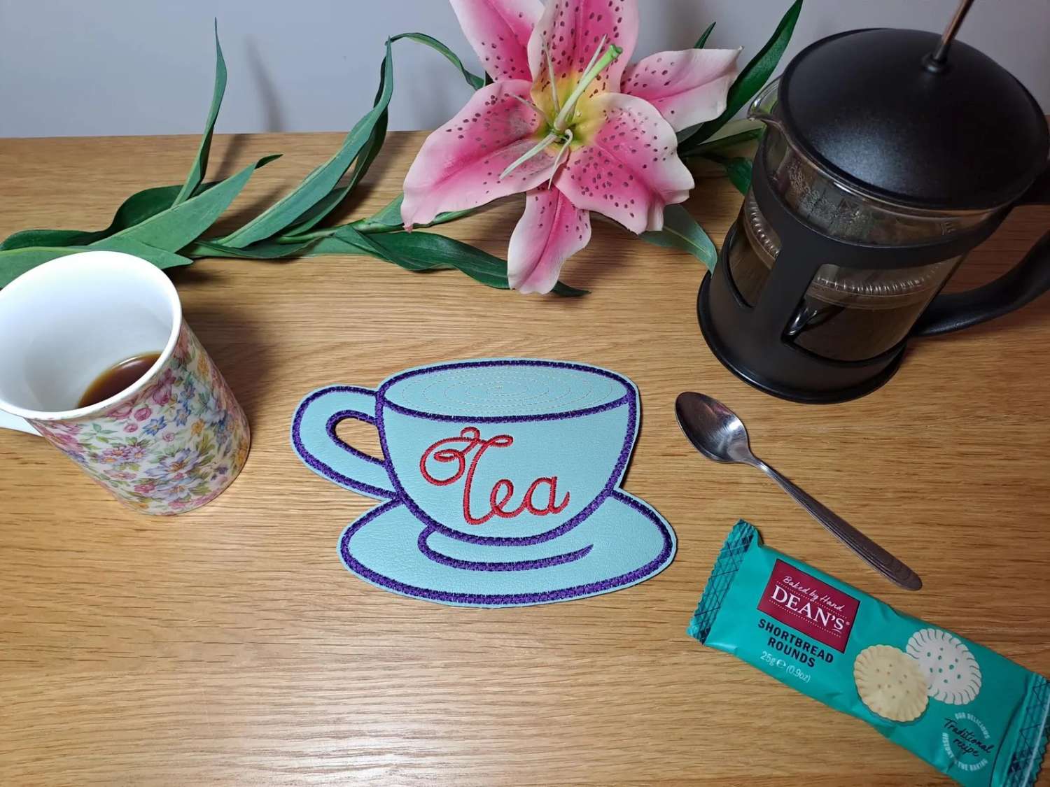 BLUE TEA CUP Shaped Large Drinks Coaster, Mug rug BLUE TEA CUP Shaped Large Drinks Coaster, Mug rug