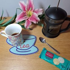 BLUE TEA CUP Shaped Large Drinks Coaster, Mug rug 1 BLUE TEA CUP Shaped Large Drinks Coaster, Mug rug 1