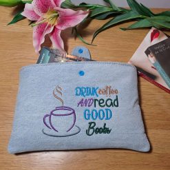 Book sleeve - DRINK COFFEE & READ- Washed denim