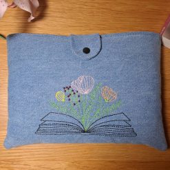 Book sleeve - OPEN FLORAL BOOK - Blue washed denim