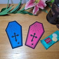 COFFIN SHAPED Large Drinks Coaster, Mug rug