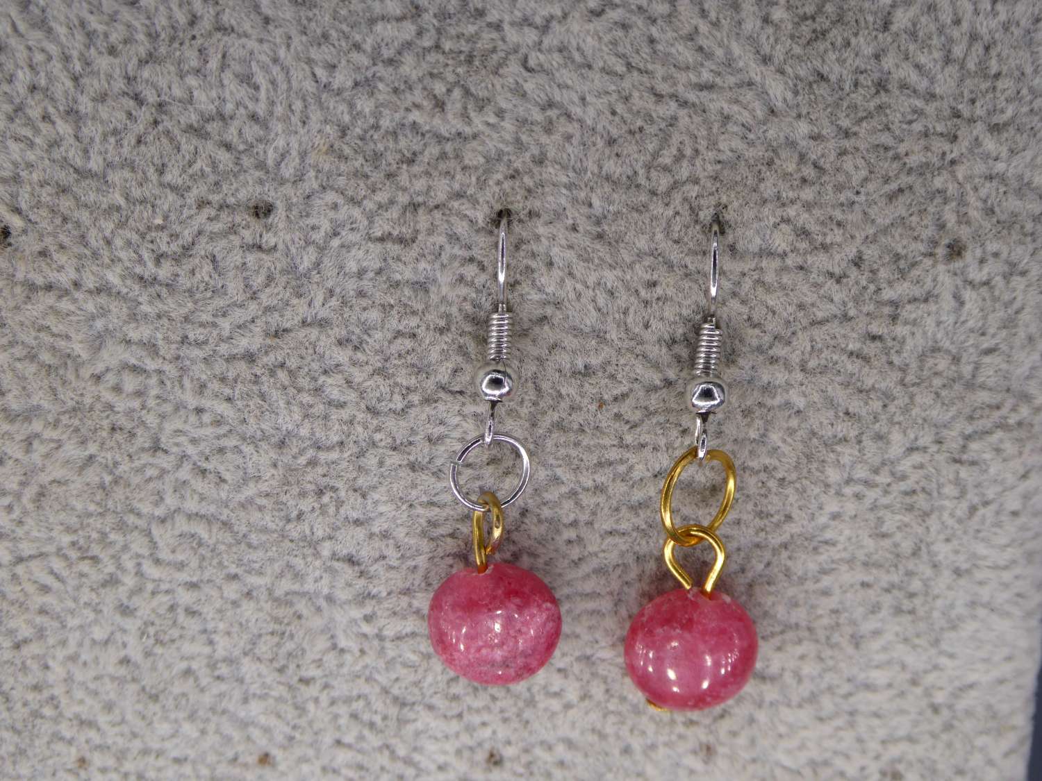 Pink Rhodochrosite Gemstone Flat Beads Earrings length 14mm width 10mm Pink Rhodochrosite Gemstone Flat Beads Earrings length 14mm width 10mm