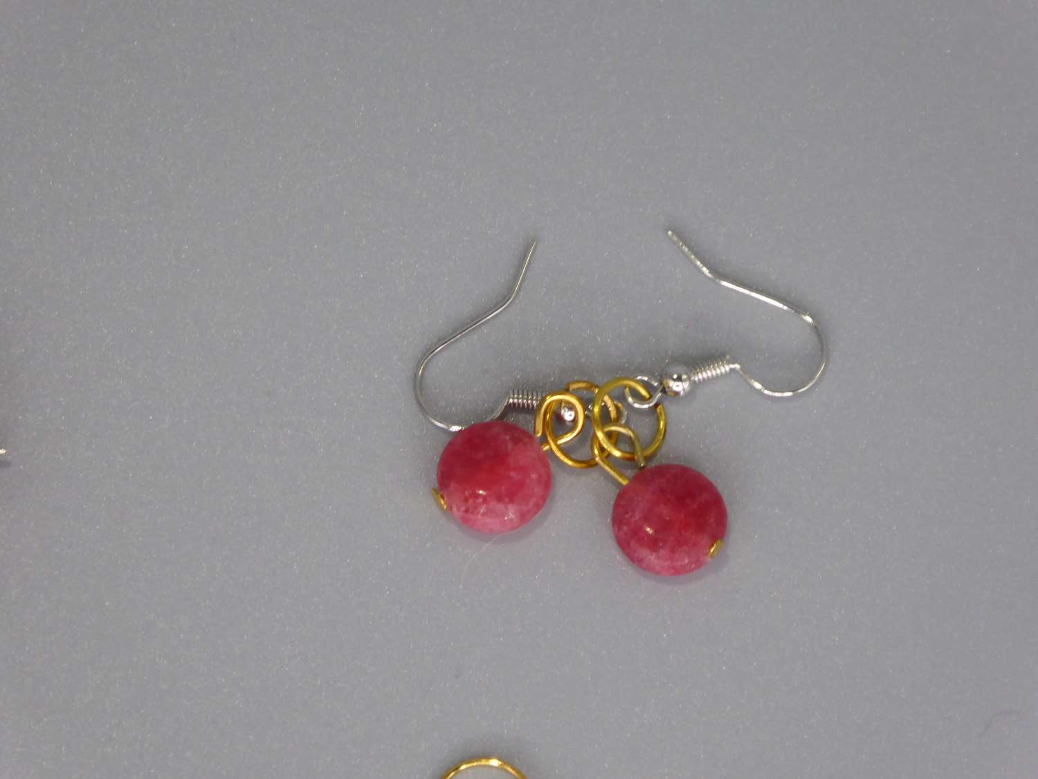 Pink Rhodochrosite Gemstone Flat Beads Earrings length 14mm width 10mm Pink Rhodochrosite Gemstone Flat Beads Earrings length 14mm width 10mm