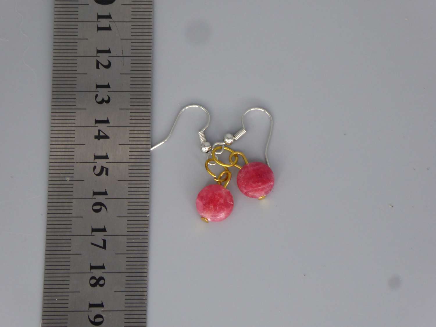 Pink Rhodochrosite Gemstone Flat Beads Earrings length 14mm width 10mm Pink Rhodochrosite Gemstone Flat Beads Earrings length 14mm width 10mm