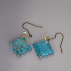 turquoise blue square glass drop earrings length 16mm width 16mm