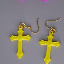 Funky neon cross earrings fancy dress party retro rave 70s 80s emo goth