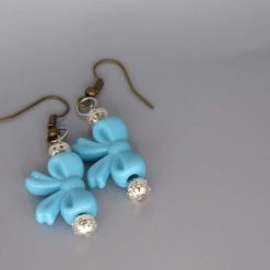 miniature blue bow novelty earrings length 34mm width 15mm