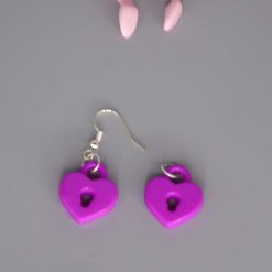 miniature purple heart padlock novelty earrings length 20mm width 17mm