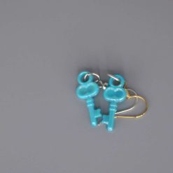 miniature sky blue skeleton key novelty earrings length 21mm width 7mm