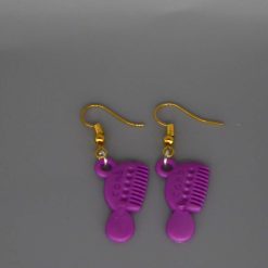 miniature purple comb novelty earrings length 26mm width 14mm
